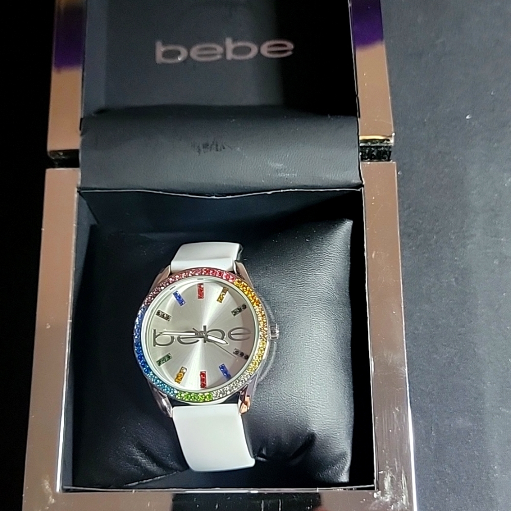BEBE Multi Colored Crystal Accented Watch